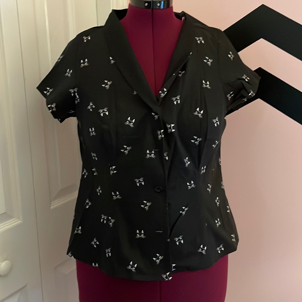 Heart of Haute XL Rockabilly Pinup Cat Blouse